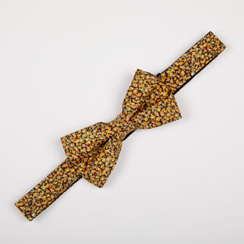 Mens Yellow And Brown Floral Print Bow Tie, 5 of 6