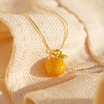 Tiny Orange Pendant Necklace In Gold Plating, 2 of 7