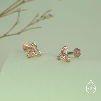 Sterling Silver Celtic Knot 16 G Internally Threaded Flat Back Earrings, 3 of 11