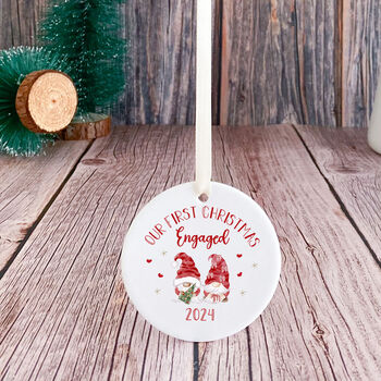 First Christmas Engaged Ceramic Ornament With Gnomes, 6 of 7