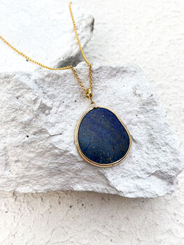 Lapis Lazuli Pebble Necklace 18k Gold Plated Christmas Gift Present, 4 of 4