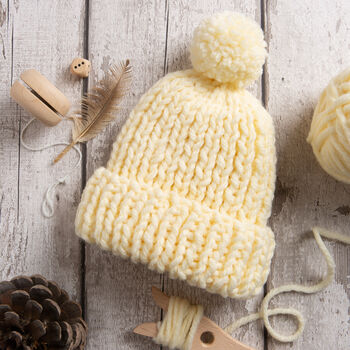 Kids Pom Pom Scarf And Beanie Hat Knitting Kit, 3 of 10