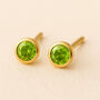 Gold Plated Sterling Silver August Peridot Birthstone Stud Earrings, thumbnail 1 of 4