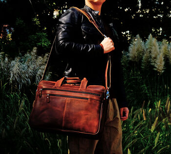 Genuine Leather Double Front Zips Briefcase, 4 of 12