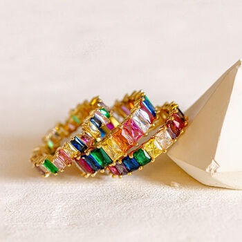 Rainbow Ring With Colourful Baguette Stones, 2 of 5