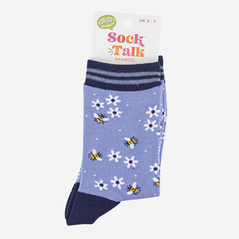 Bees Floral Snowflake Bamboo Ankle Socks Women's Blue, 3 of 4