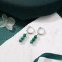 Sterling Silver Genuine Malachite Stone Trio Huggie Hoop Earrings, thumbnail 4 of 11