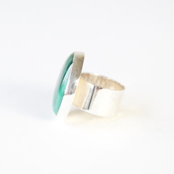 Large Silver Malachite Ring 'Transformation', 7 of 8