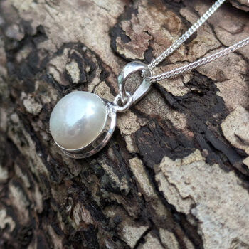 Stone Set White Freshwater Pearl Pendant On Sterling Silver Chain, 3 of 6