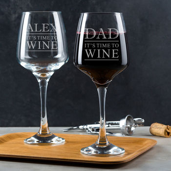 Personalised Dad Wine Glass 'It's Time To Wine', 4 of 6
