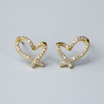 Sterling Silver Sparkly Heart Stud Earrings, 4 of 7