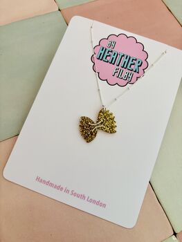 Farfalle Pasta Glitter Charm Necklace / Pasta Lover Gift / Novelty Food Jewellery / Fun Accessories, 3 of 7