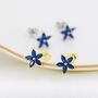 Sterling Silver Sapphire Blue Cz Flower Stud Earrings, thumbnail 2 of 10