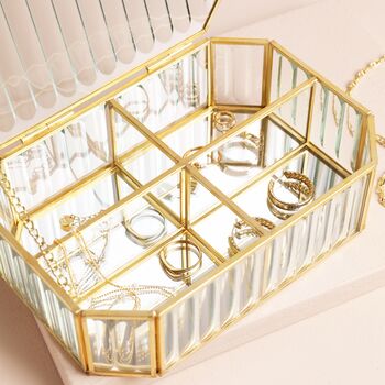 Large Ribbed Glass Jewellery Box In Gold, 2 of 4