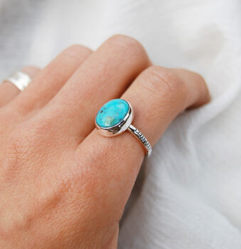 Turquoise Silver Ocean Boho Ring, 7 of 9