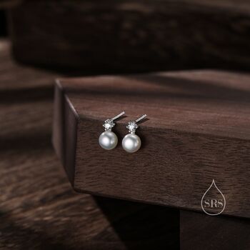 Tiny Genuine Pearl And Cz Screw Back Earrings, 2 of 12