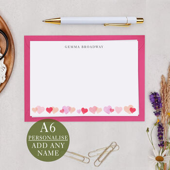Personalised Pink Heart Note Cards A6 Notecard Set, 3 of 5