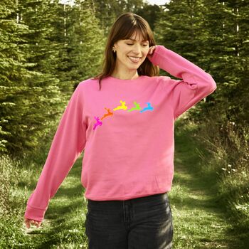 Neon Rainbow Reindeers Christmas Sweatshirt Jumper, 3 of 6