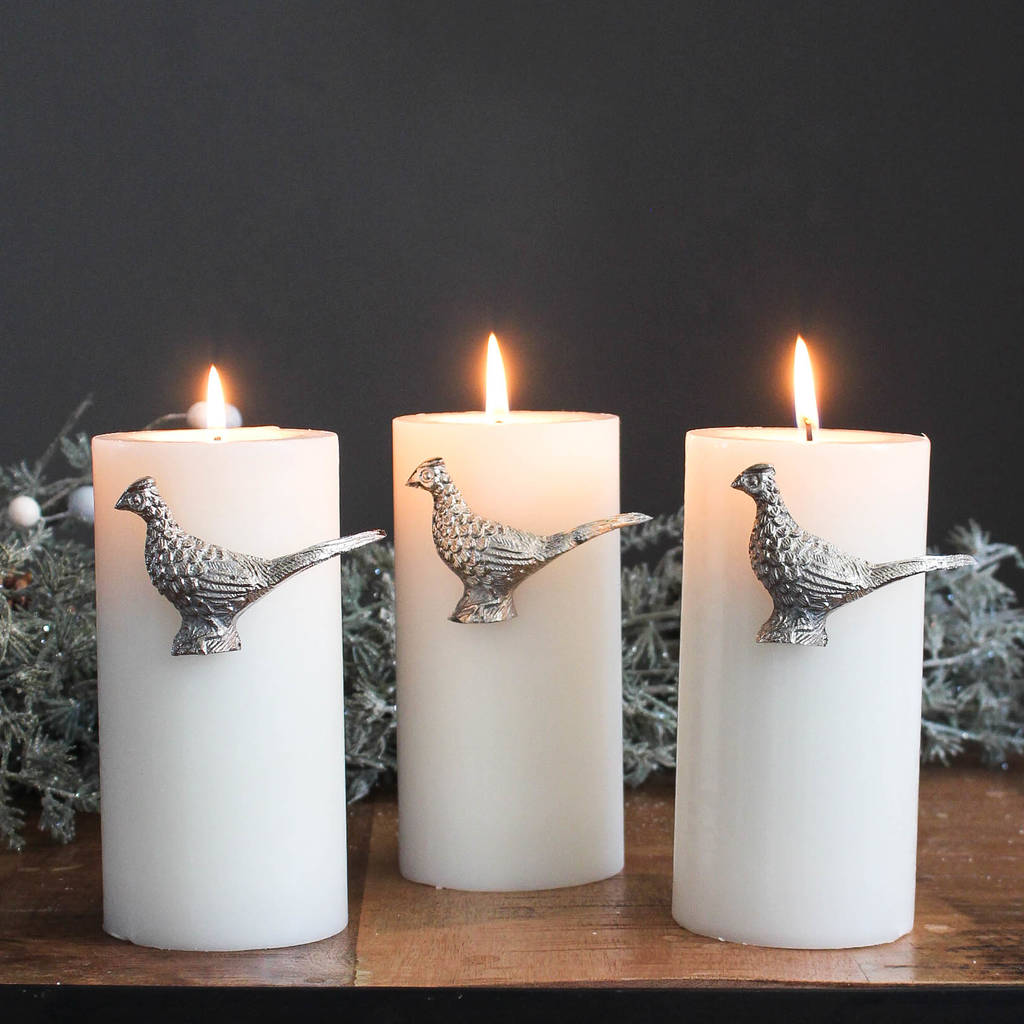 silver pheasant candle pins set of three by marquis & dawe