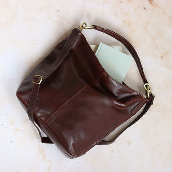 Leather Shoulder Bag, Dark Brown, 3 of 6