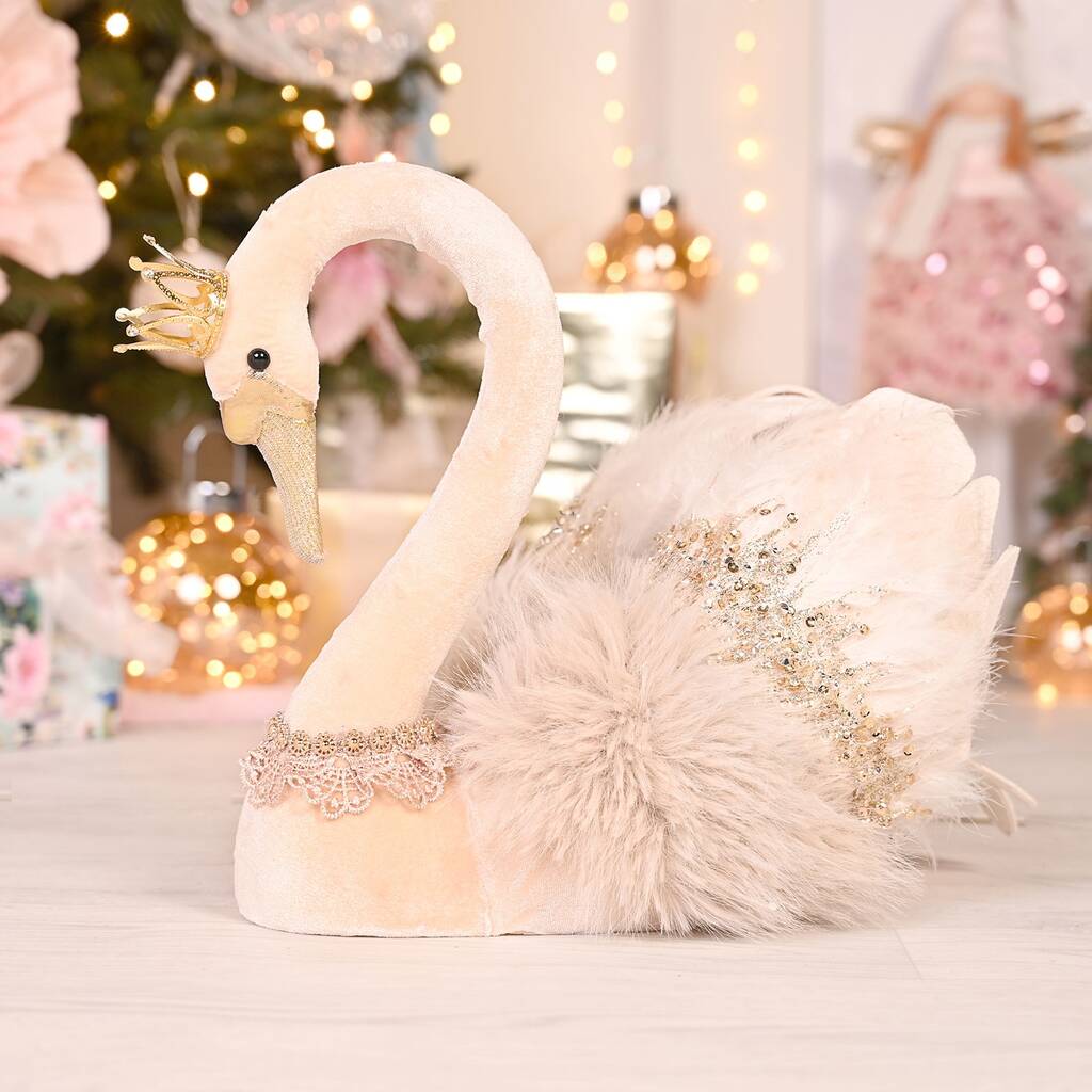 Opulent Velvet Christmas Swan Decoration, 1 of 4