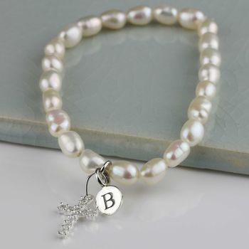 Personalised Freshwater Pearl Silver Cross Bracelet, 2 of 4