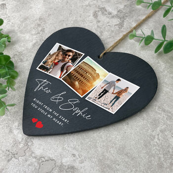 Personalised Couples Photo Slate Heart Hanging Decoration 15 X 16cm, 2 of 7