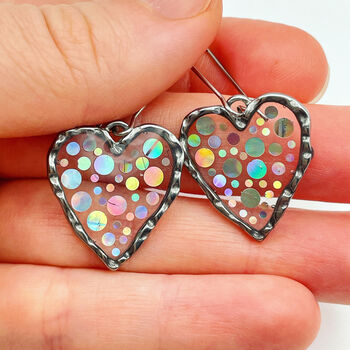 Sparkly Silver Disco Heart Drop Earrings, 2 of 10
