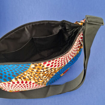 African Print Crossbody Shoulder Bag | Dumpling Sling Bag | Blue Red, 5 of 7