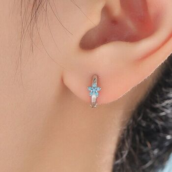 Turquoise Cz Flower Huggie Hoop In Sterling Silver, 4 of 11