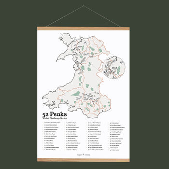Welsh Mountain 52 Peaks Print With Wooden Print Hanger, 2 of 7