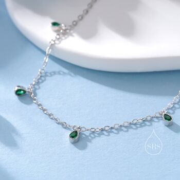 Emerald Green Cz Droplet Bracelet In Sterling Silver, 10 of 12