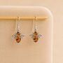 Sterling Silver Baltic Amber Bee Drop Earrings, thumbnail 4 of 6