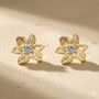 Aquamarine March Daffodil Gold Plated Stud Earrings, thumbnail 1 of 5