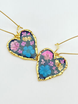 Gothic Heart Earrings With Real Flowers, 5 of 12