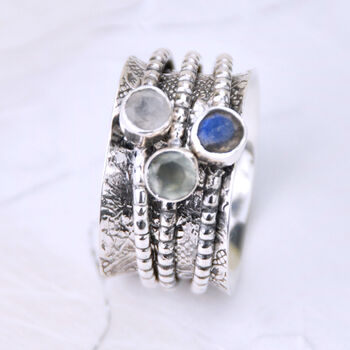 Sterling Silver Moonstone Labradorite Spinning Ring, 4 of 7