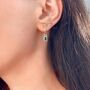 Emerald Charm Earrings In Silver And Gold On Bamboo Hoops, thumbnail 2 of 5