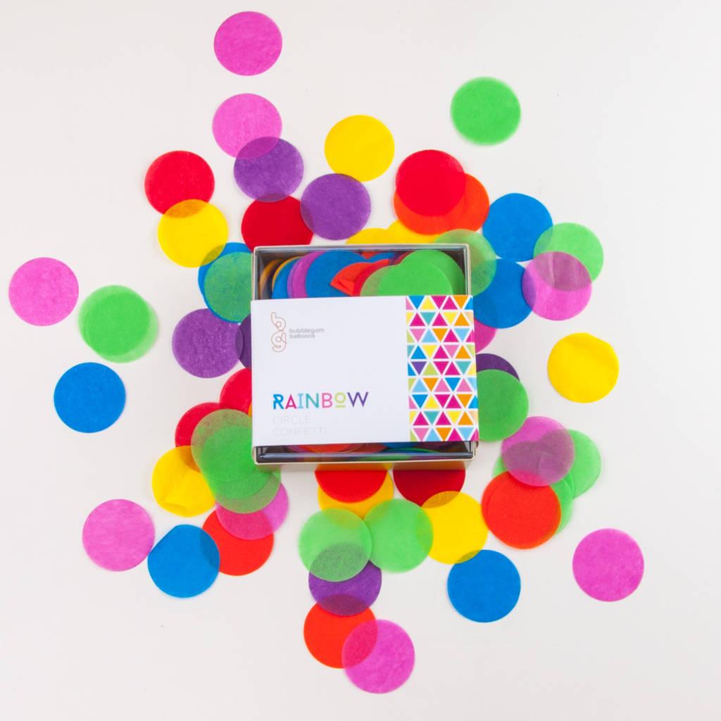 rainbow bright confetti circles by bubblegum balloons