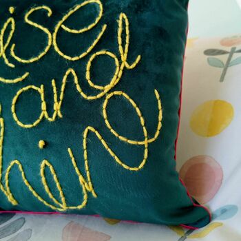 Rise And Shine Embroidered Velvet Cushion, 3 of 5