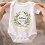 Personalised Olive Wreath Christening Baby Grow, thumbnail 1 of 7