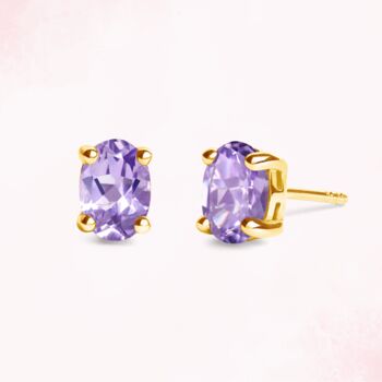 Lavender Amethyst Oval Stud Earrings In Sterling Silver And Gold, 5 of 11