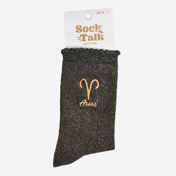 Women's Glitter Socks Black Gold Zodiac Aries, 5 of 5