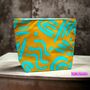 Large Cosmetic Bag Turquoise Squiggles On Mustard, thumbnail 1 of 3