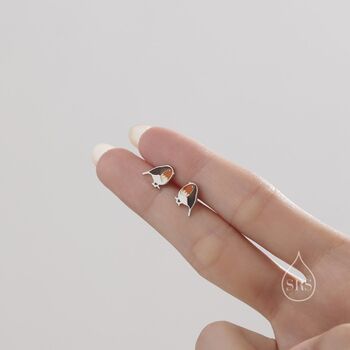 Hand Painted Robin Bird Stud Earrings In Sterling Silver, 4 of 11