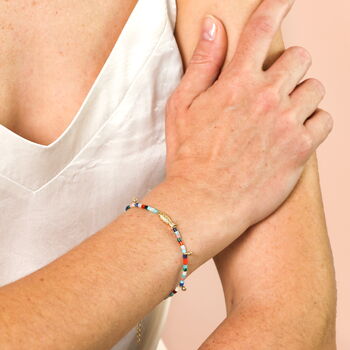 Semi Precious Stone Fish Beaded Bracelet In Gold Plating, 3 of 6