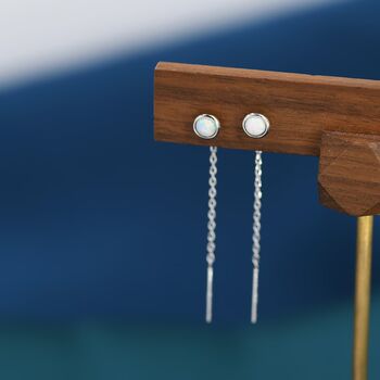 Fire Opal Dot Threader Earrings In Sterling Silver, 2 of 11