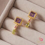 Amethyst, Tourmaline And Peridot Stud Drop Earrings, thumbnail 3 of 8