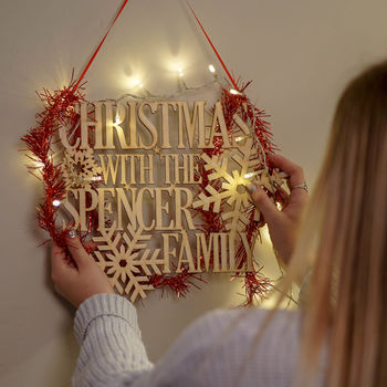Personalised Wooden Hanging Christmas Family Sign, 2 of 4