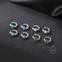 Blue Opal Cz Huggie Hoop Earrings In Sterling Silver, thumbnail 2 of 10