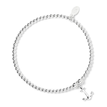 Anchor Charm Sterling Silver Ball Bead Bracelet, 2 of 5